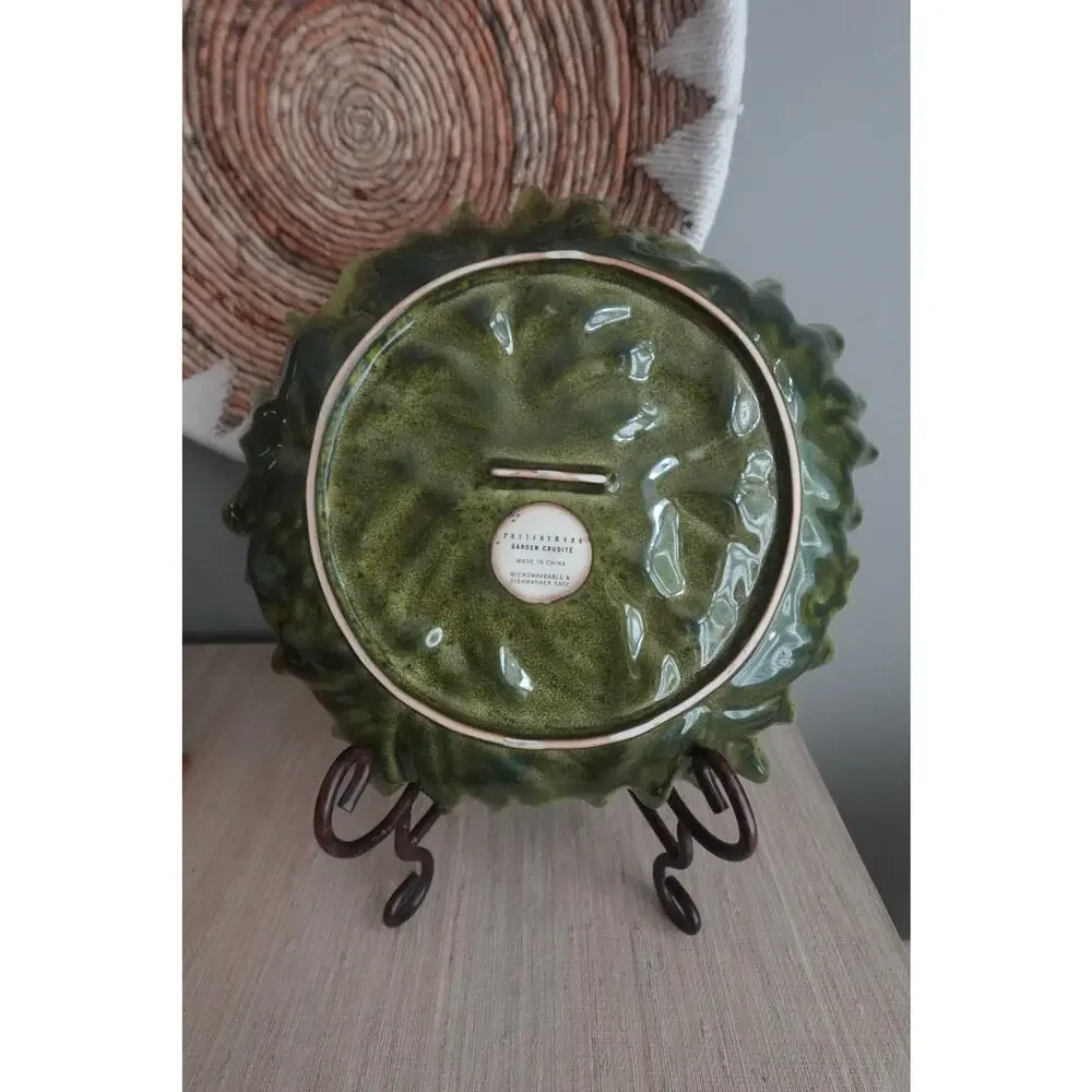 Vintage 1990s Pottery Barn Green Majolica Cabbageware Plate (15